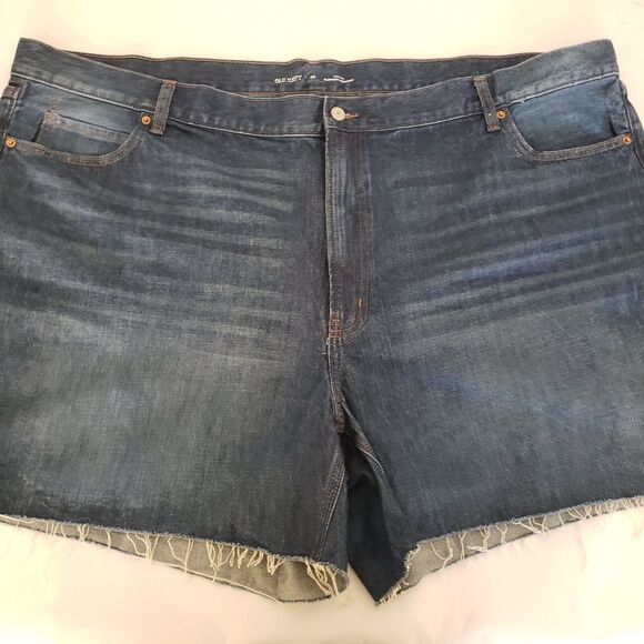 Old Navy Plus SIZE 28 High Rise Slouchy Straight Dark Jean Shorts Denim Raw Hem - Picture 9 of 9